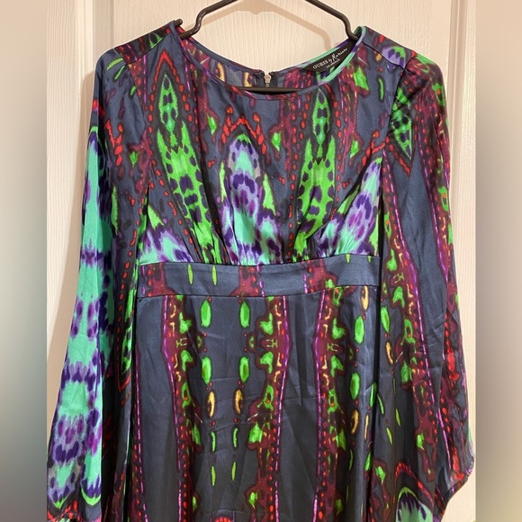Guess by Marciano Y2K Silk Boho Hippie 70’s High Low Sleeve Mini Dress Size XS - Picture 9 of 11